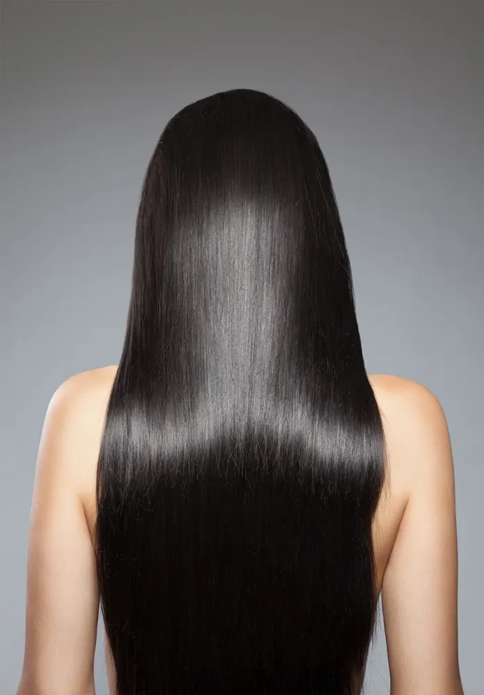 Longs cheveux noirs de dos
